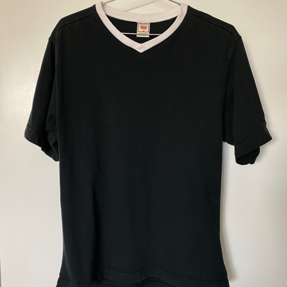 Vintage Levis Black / White V-Neck Tee Medium - Excellent Condition